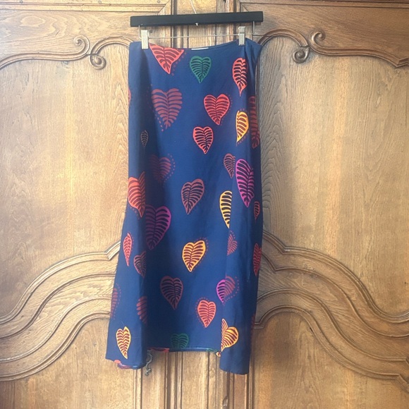 Farm Rio Anthropologie viscose Slip Midi Skirt Hearts Leaves - Picture 9 of 16